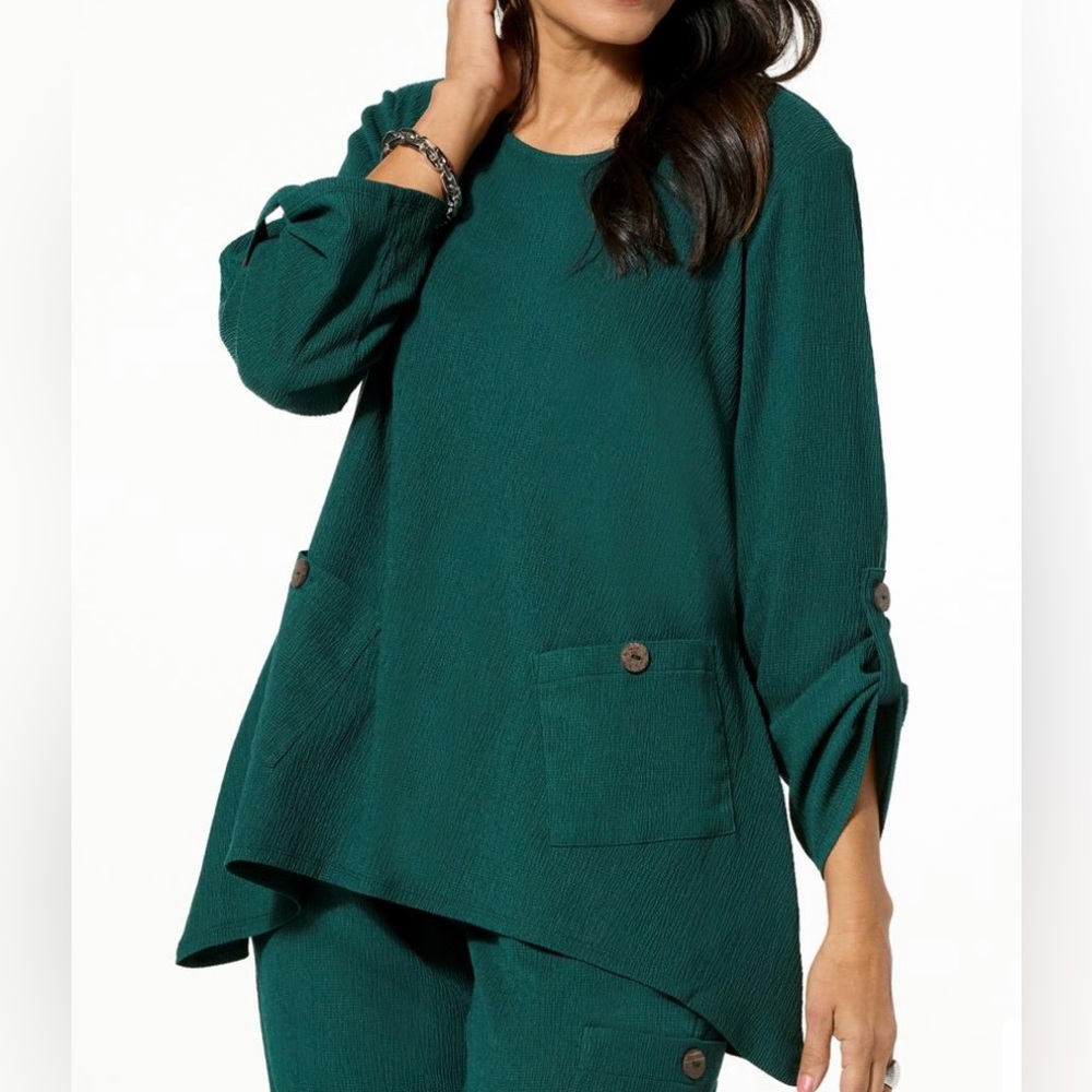 Antthony Textured Knit Sharkbite-Hem Tunic NWT Size 3X Roll Tab Sleeves HSN